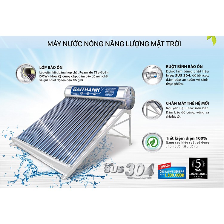 Máy Nước Nóng Năng Lượng Mặt Trời Tân Á Đại Thành Inox 304 Ống ϕ70 - Hàng Chính Hãng