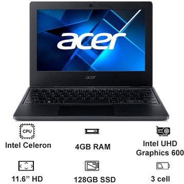 Laptop Acer TravelMate B3 TMB311-31-C2HB CEL N4020/4GD4/128GSSD/11.6HD/ĐEN/W11, laptop dành cho học sinh học online