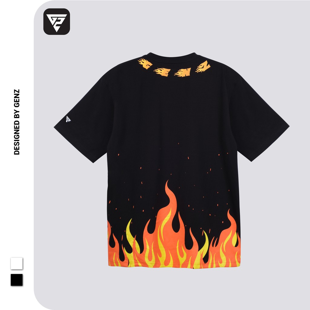 Áo thun tay lỡ GENZ phông Unisex nam nữ Cotton oversize form rộng Flame Tee