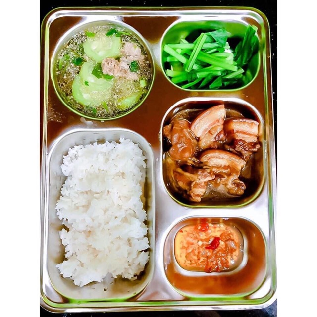 Khay cơm inox cao cấp 5 ngăn có nắp đậy