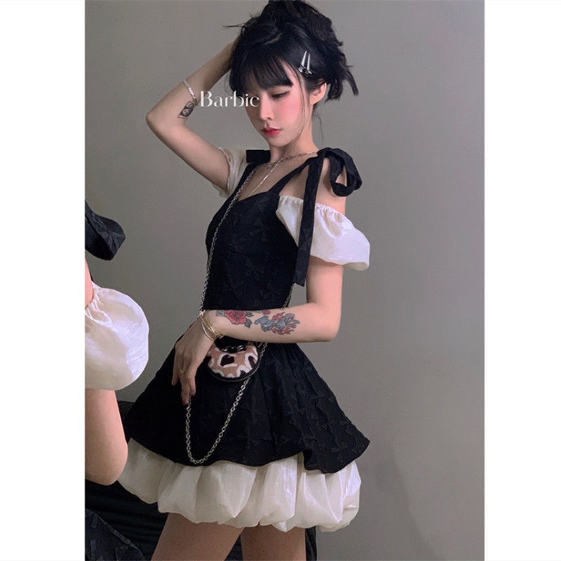 Đầm Hai Dây Màu Đen Phong Cách Pháp Thời Trang Mùa Hè Quyến Rũ Cho Nữ