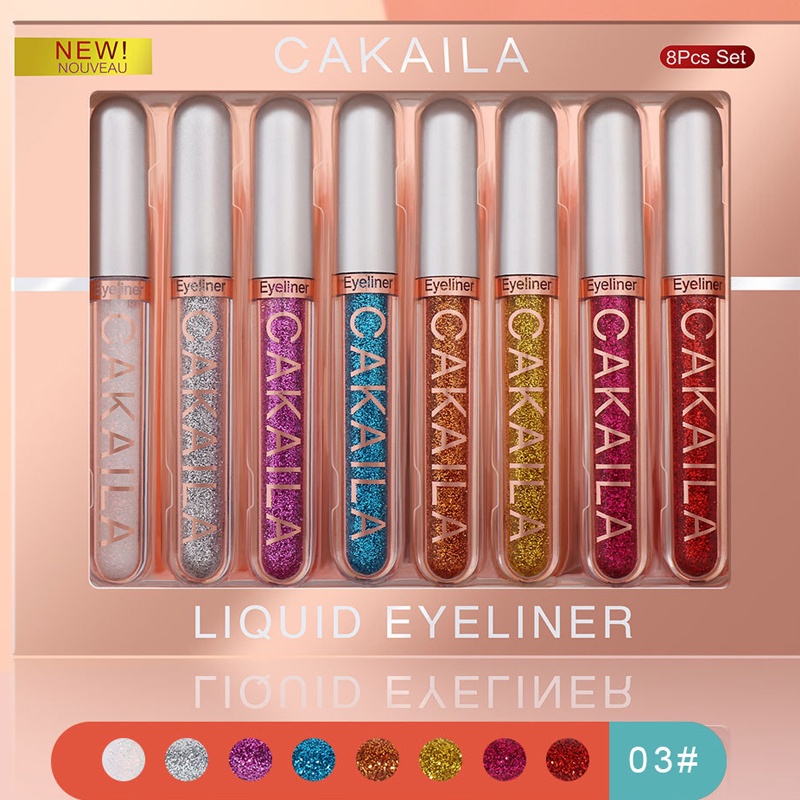 Set 8 Bút Kẻ Mắt Dạng Lỏng Ánh Nhũ Chống Nước Lâu Phai Nhiều Màu Sắc Thời Trang Dành Cho