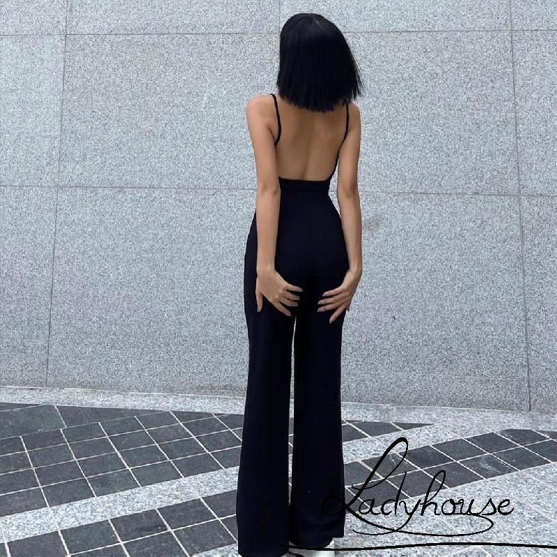 Áo liền quần Hai Dây Hở Lưng Màu Sắc Trơn Quyến Rũ Dành Cho Nữ