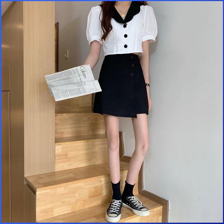 Quần Giả Váy COVAS Quần Đùi Giả Váy Cạp Cao Vạt Chéo Màu Đen Tuyết Mưa Khuy Nút Đẹp Z024 | BigBuy360 - bigbuy360.vn