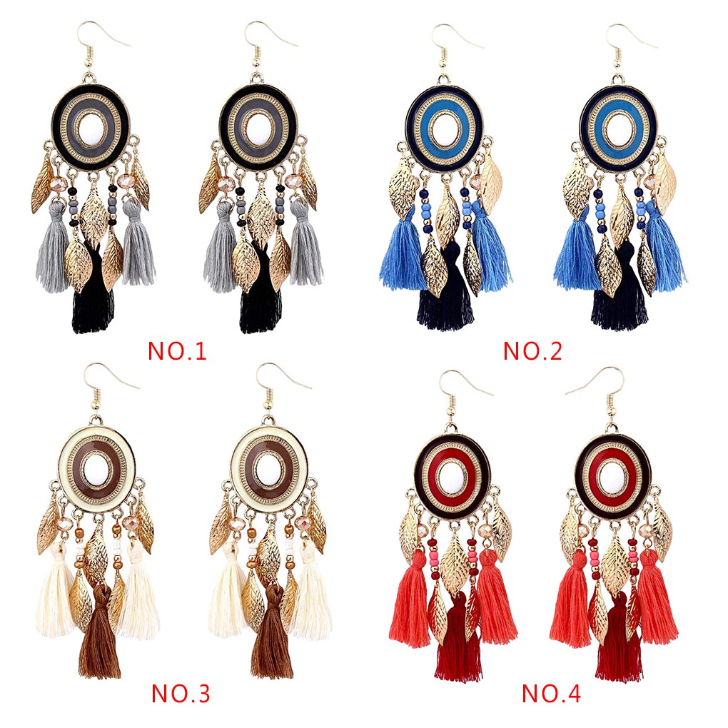 1 Đôi Bông Tai Hình Chiếc Lá Tua Rua Phong Cách Bohemian Cho Nữ