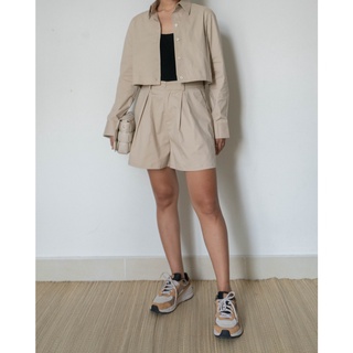 Áo Sơ Mi Crop Top - Áo Khoác Kaki Form Đứng Cổ Trụ Tay Dài Resty