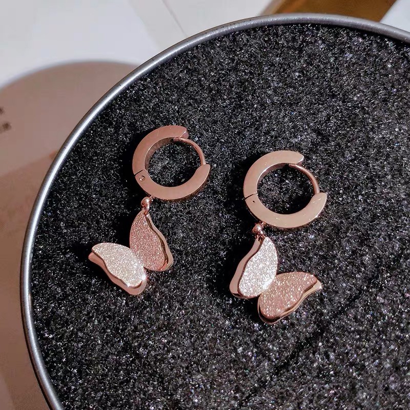 Khuyên Tai Thép Titan Mạ Vàng Hồng 18K Hình Cáo Màu Sắc Vàng Hồng Không Gây Dị Ứng Phong Cách Nhật Hàn