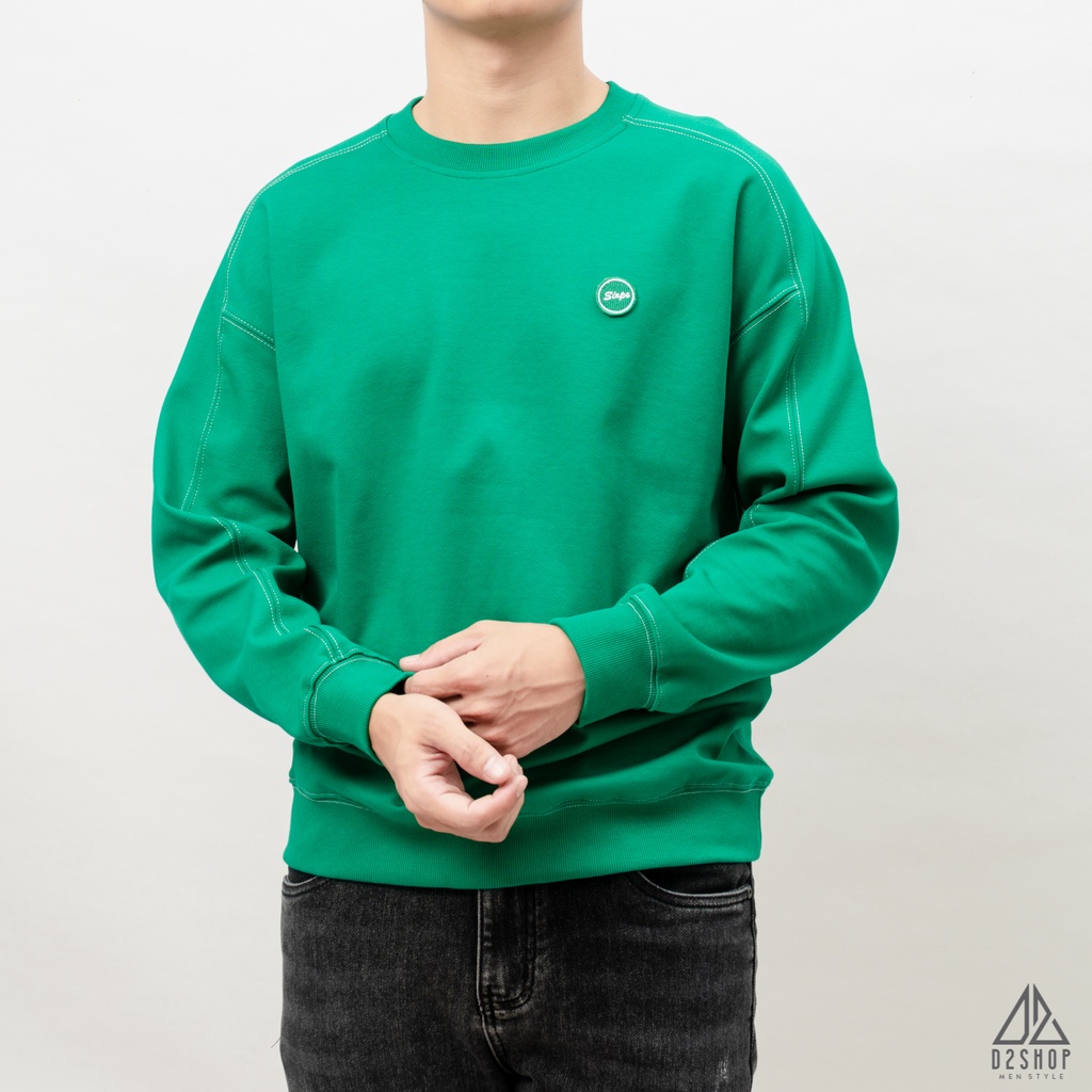 Áo nỉ nam D2shop, áo sweater nam dài tay, vải nỉ, thêu logo, màu xanh lá [B-5517]