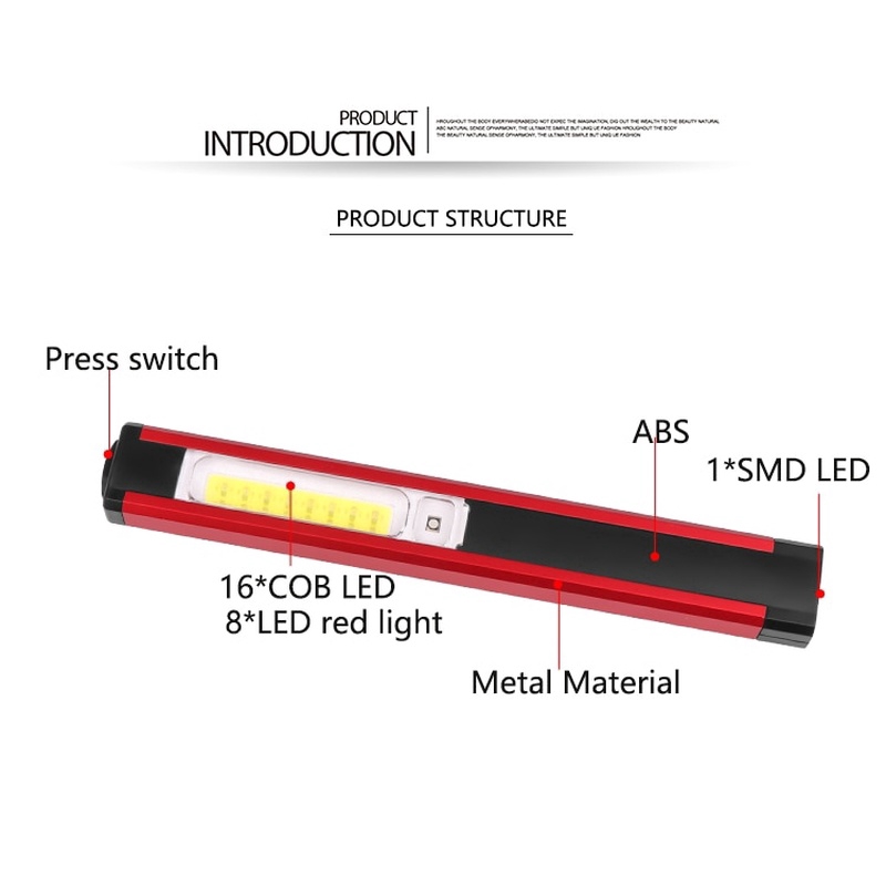 Công việc nhẹ LED COB USB đèn pin trắng và đỏ có thể thu vào để kiểm tra ánh đèn sân khấu đèn tay