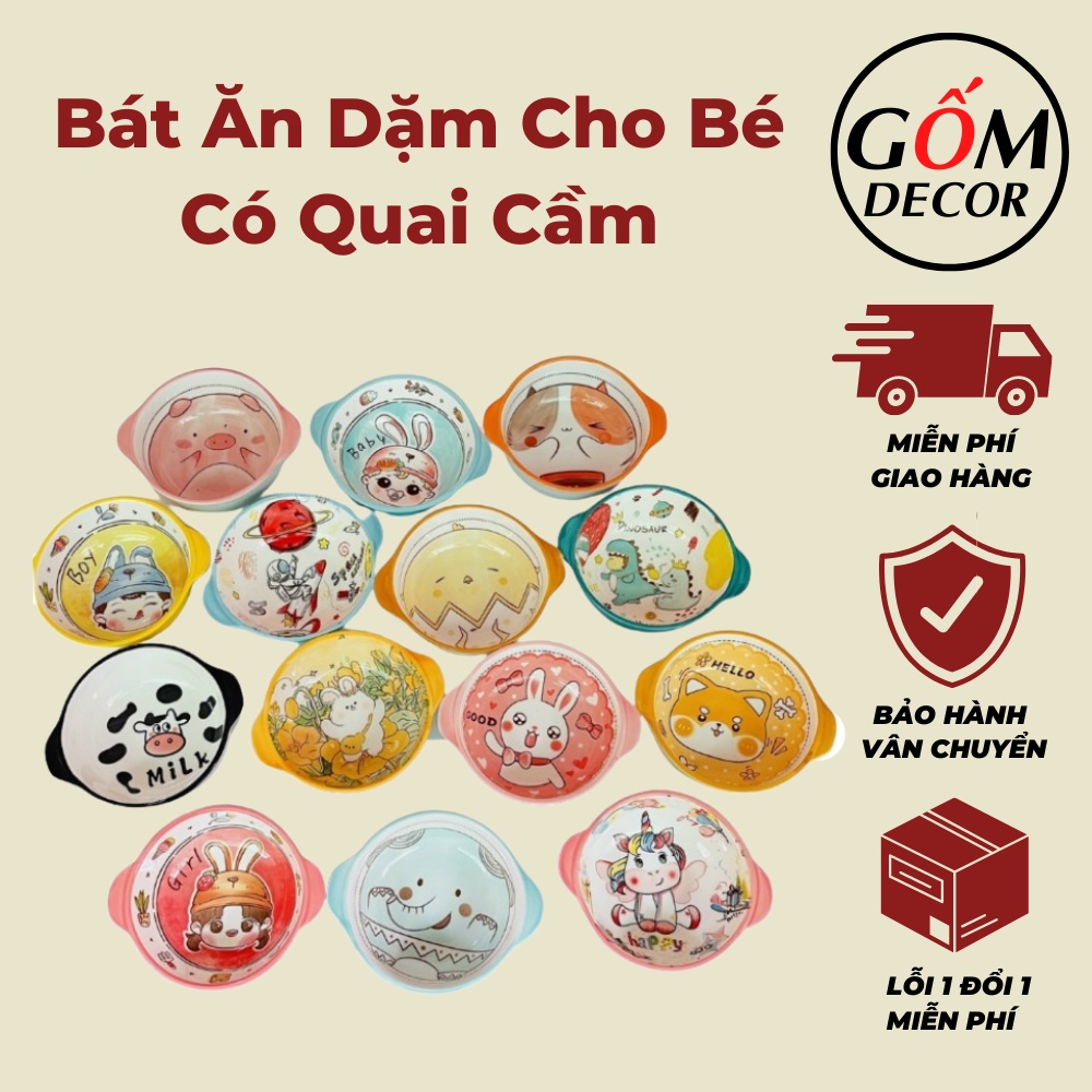 Bát ăn dặm cho bé có quai cầm, hình thú cực kỳ đáng yêu