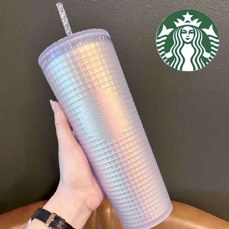 - LY NHỰA SOFT TOUCH WHITE UNICORN GRID STUDDED COLD CUP 24oz