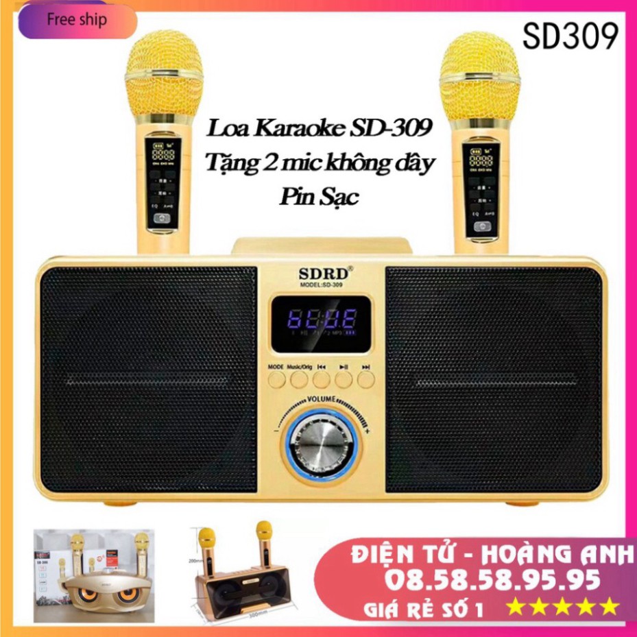 Loa Bluetooth Karaoke SD-306 Plus Loại 1 tặng kèm 2 micro hát Karaoke không dây.Bass đập siêu hay SD301 - SD 309