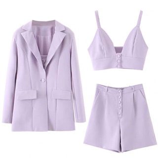 (ẢNH THẬT) SET PASTEL TÍM BLAZER+CORSET+SHORT
