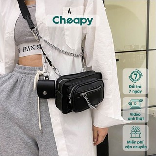 Set túi xích bạc cá tính H.M - Set túi 2 món đeo chéo chất liệu giả da cực ngầu