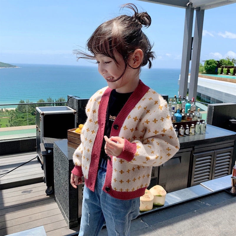 Áo khoác cardigan chữ thập cho bé gái 10-35kg