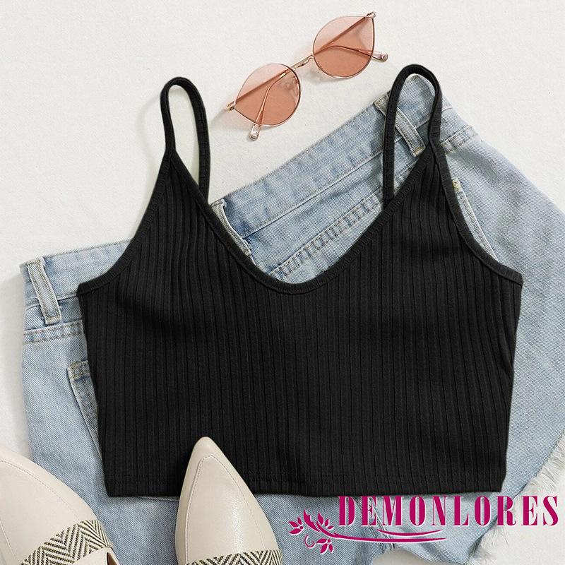 Áo Croptop Hai Dây Cổ Chữ V Hở Lưng Màu Trơn Thời Trang Mùa Hè Cho Nữ