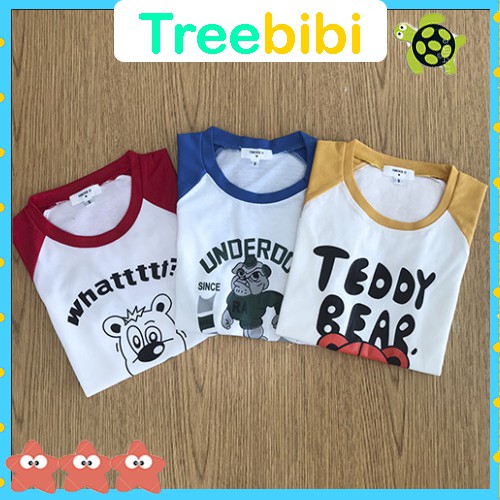 Áo thun tay ngắn phối màu 100% cotton cho bé trai và bé gái 8 -24 kí-  Áo phông TreeBiBi shop