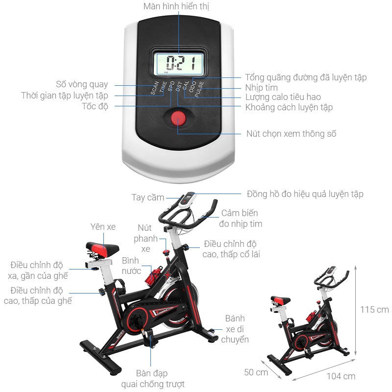 Xe đạp tập thể dục Spin Bike màu đen hàng chính hãng bảo hành 18 tháng