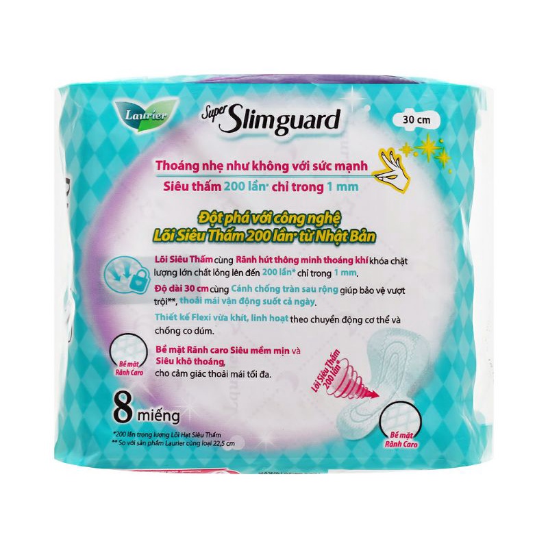 Băng vệ sinh siêu mỏng bảo vệ ban đêm Laurier Super Slimguard 30 cm
