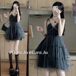 [Có Ảnh Thật - Order Hàng Loại 1] (L3) Váy đầm hai dây mặc hè 2 lớp phối lưới dáng xòe màu đen loại đẹp