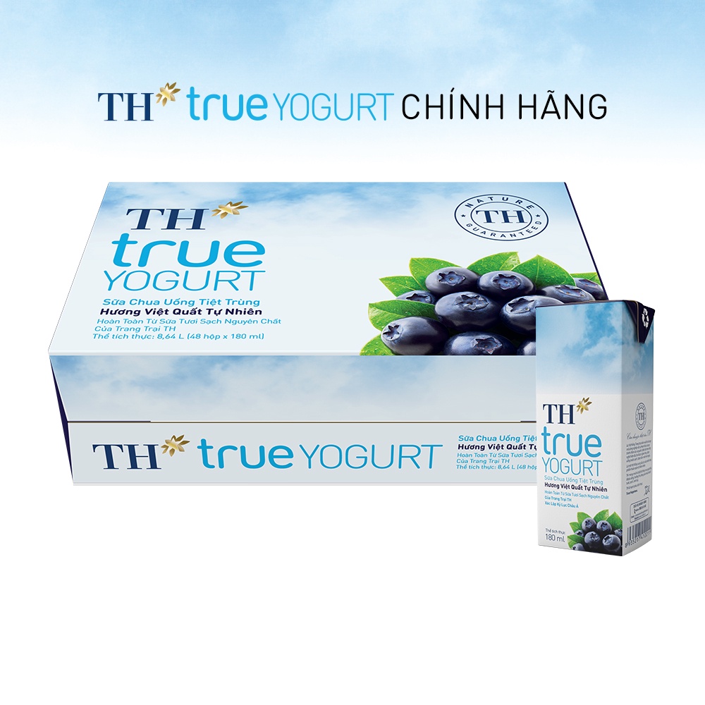 Thùng 48 hộp sữa chua uống tiệt trùng hương việt quất tự nhiên TH True Yogurt 180ml (180ml x 48)