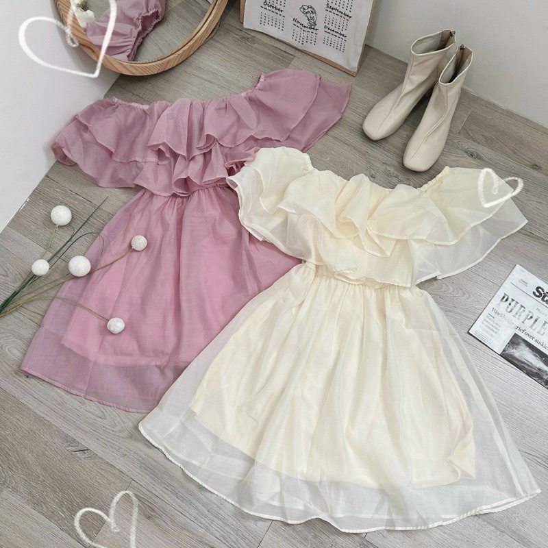 ‼️‼️đầm oganza xoè trễ vai bèo,siêu đẹp nha