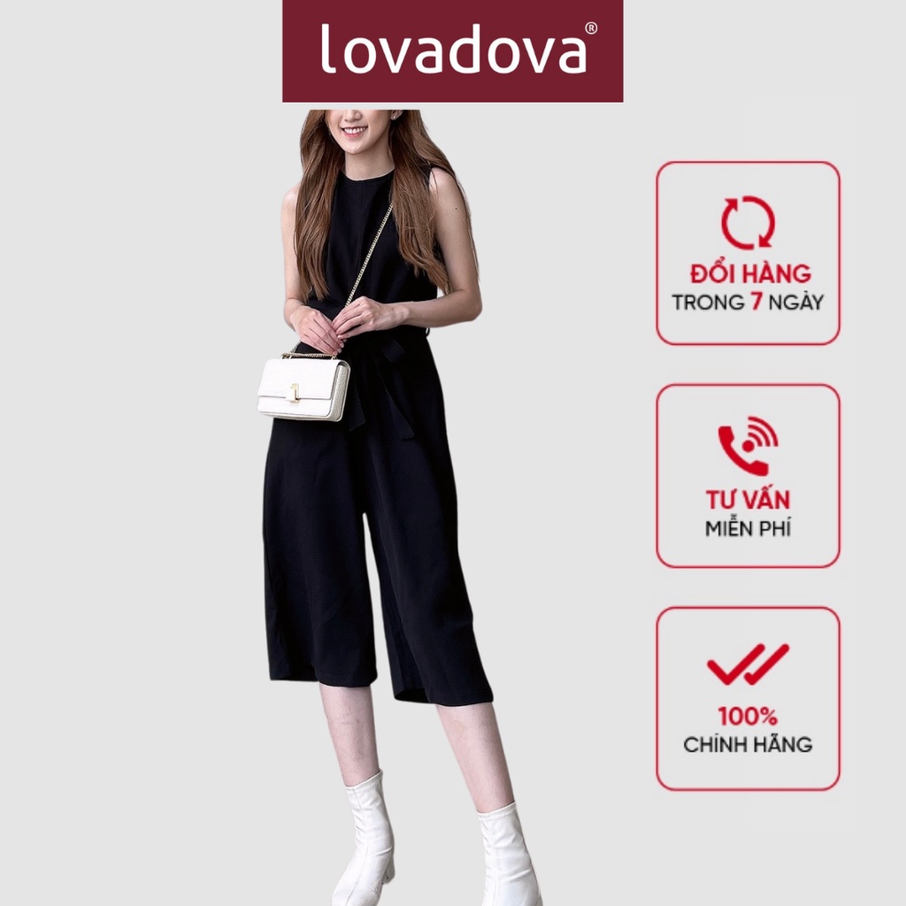 Jumpsuit, Cách Điệu Nhún Eo Có Nơ, Màu Đen - Lovadova 21O12C004