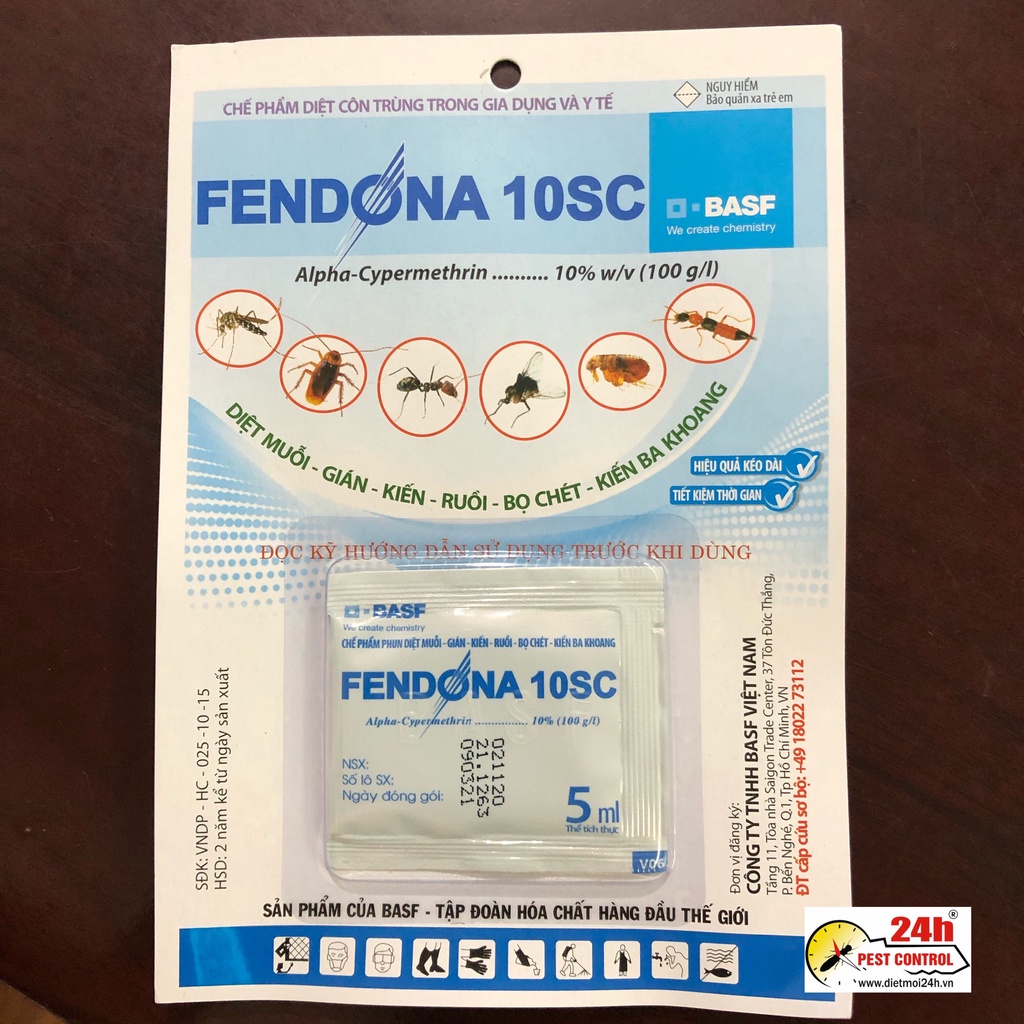 Combo 5 gói thuốc diệt muỗi, gián, kiến, ruồi, bọ chét, kiến ba khoang Fendona 10SC (5ml) (Bao bì mới)