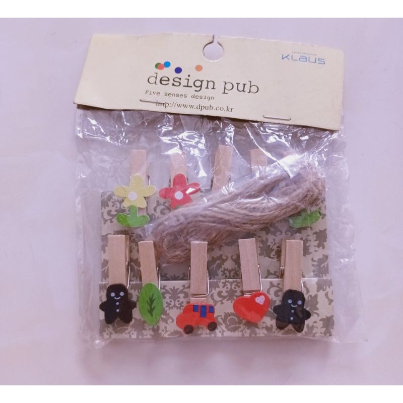 Set 10 kẹp gỗ dễ thương trang trí, làm phụ kiện tặng kèm dây gai