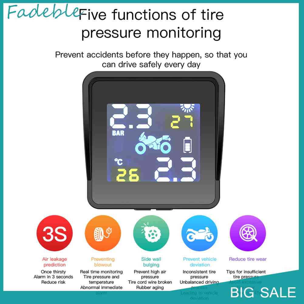 Hệ Thống Báo Động Áp Suất Lốp Xe Máy Năng Lượng Mặt Trời TPMS Với 2 Cảm Biến