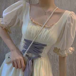 (Có Sẵn) Đầm công chúa thắt eo phong cách Pháp cổ vuông (Kèm ảnh thật)