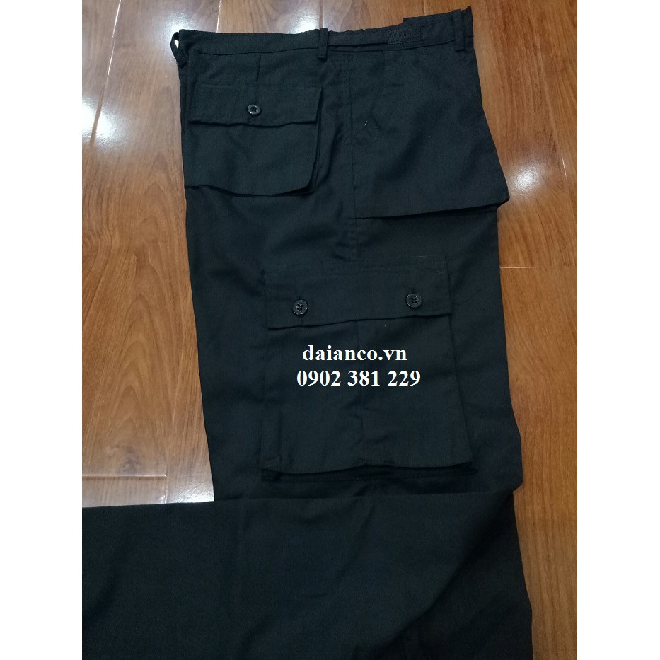 Quần bảo vệ đen túi hộp 6 túi kèm áo bảo vệ trắng cộc tay - đủ size