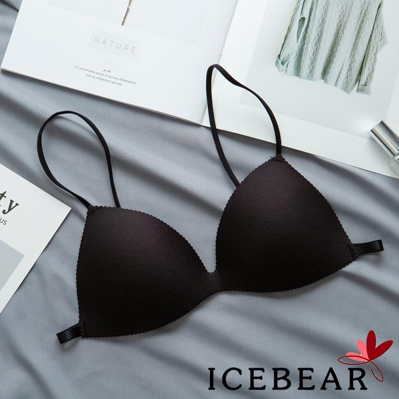 ICE-Women Solid Color Padded Bra Seamless Deep V-neck Sexy Underwear for Daily Wear
