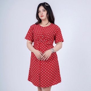Đầm big size bi đỏ xoắn eo che bụng - 2 size xl xxl
