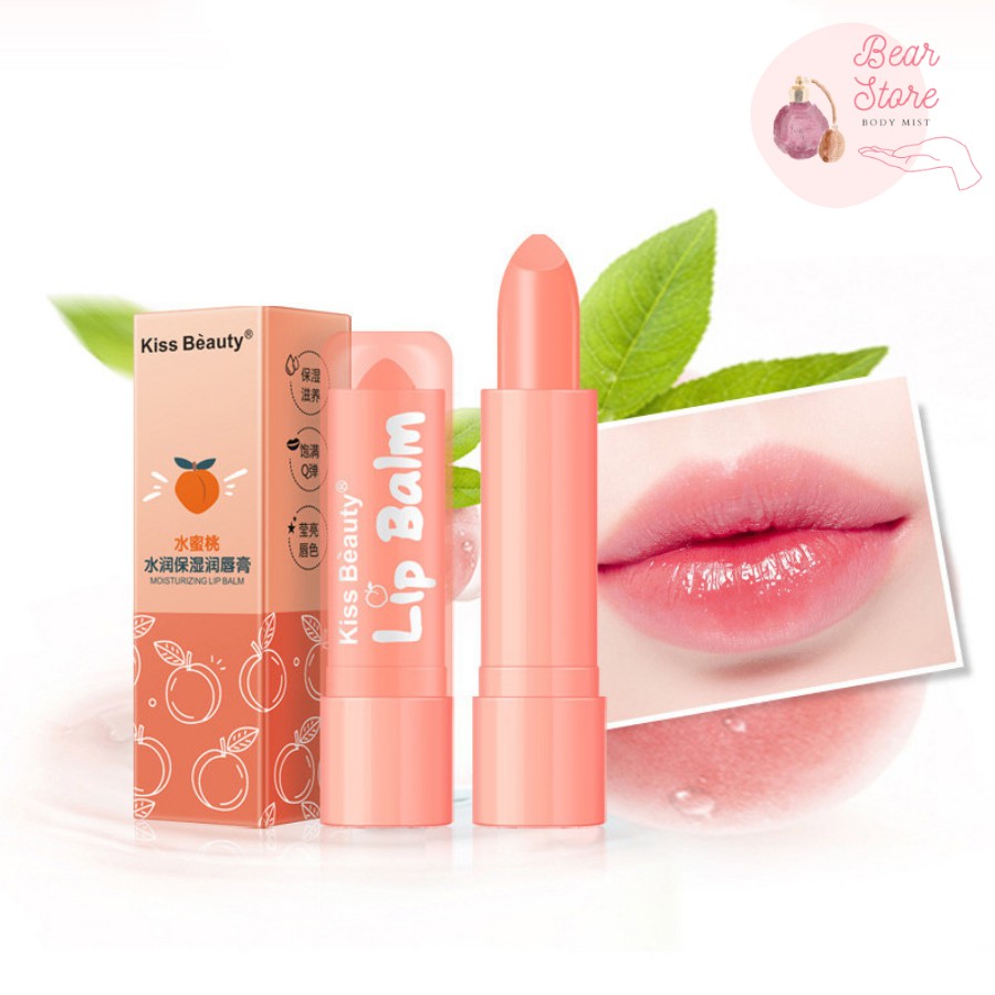 Son dưỡng môi cam đào Kiss Beauty Lip Balm Hàng Nội Địa Trung Giúp Môi Bóng Mịn Hồng Hào 50g 🍑