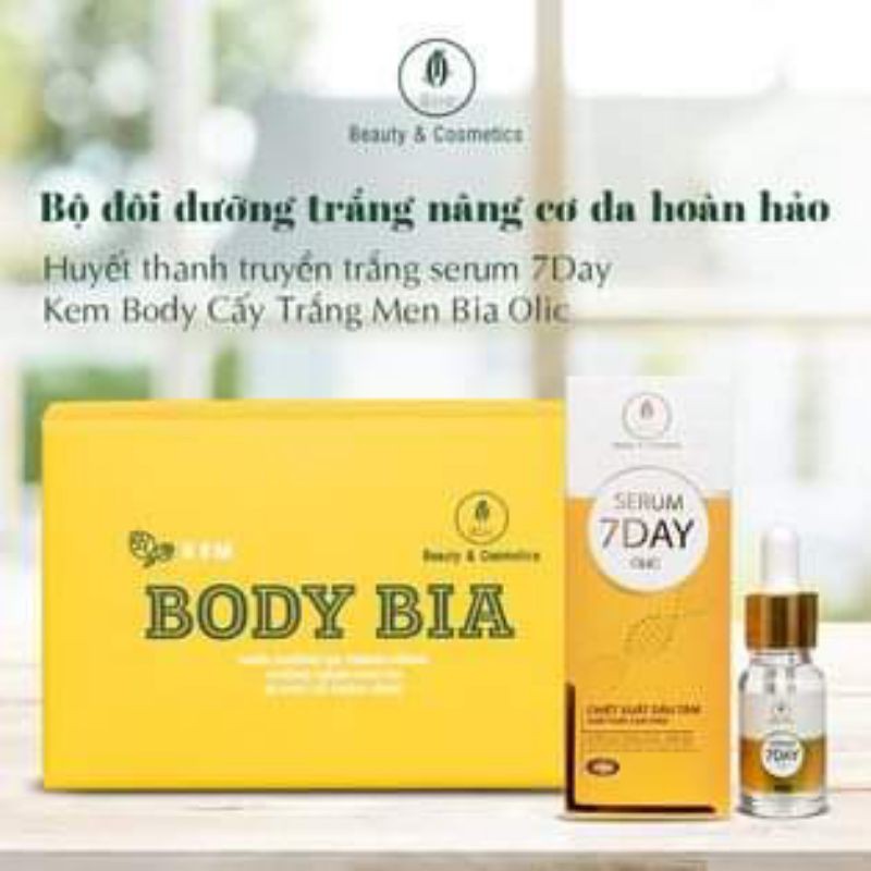 (gồm 5 lọ huyết thanh truyền trắng 7 day và 1 body men bia) Combo dưỡng trắng chống nắng toàn thân mỹ phẩm Olic