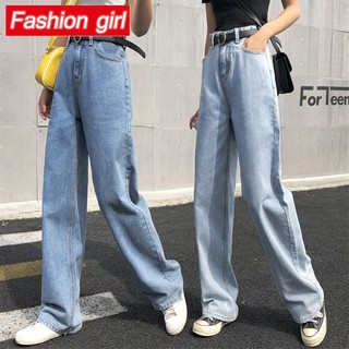 Quần Denim Ống Rộng Lưng Cao Thời Trang Hàn Quốc