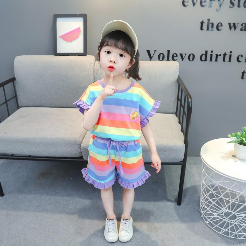 Set Áo Thun Ngắn Tay + Quần Short Lưng Thun Cho Bé Gái