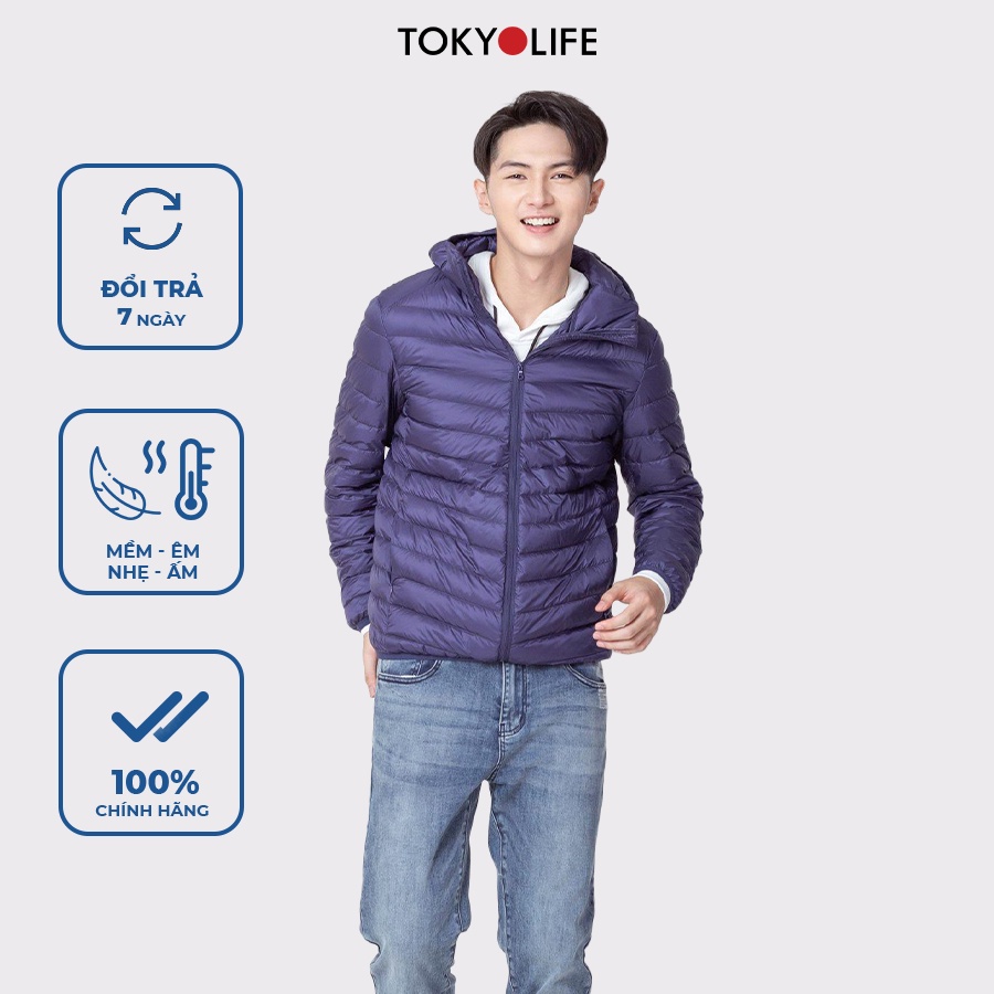 Áo Khoác Lông Vũ Cao Cấp Siêu Nhẹ, Ấm 3 lớp Nam mũ liền dài tay TOKYOLIFE H1/I7JCK603F