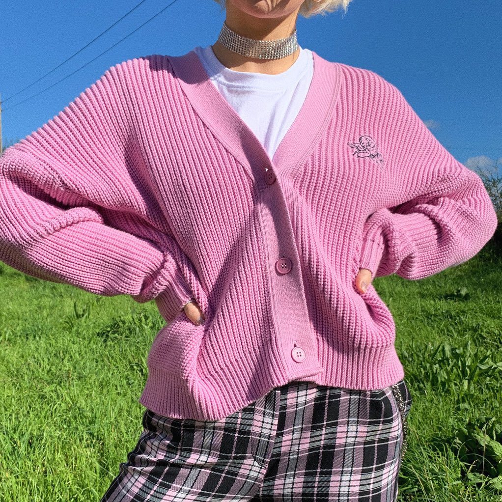 DUNEA Áo khoác len tay dài có núi cài thêu họa tiết chữ cái thời trang cho nữ