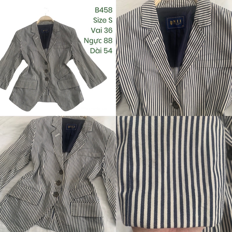 Áo khoác vest/blazer B458 sọc kẻ tay lửng chất kaki 2hand Hàn si tuyển ảnh thật