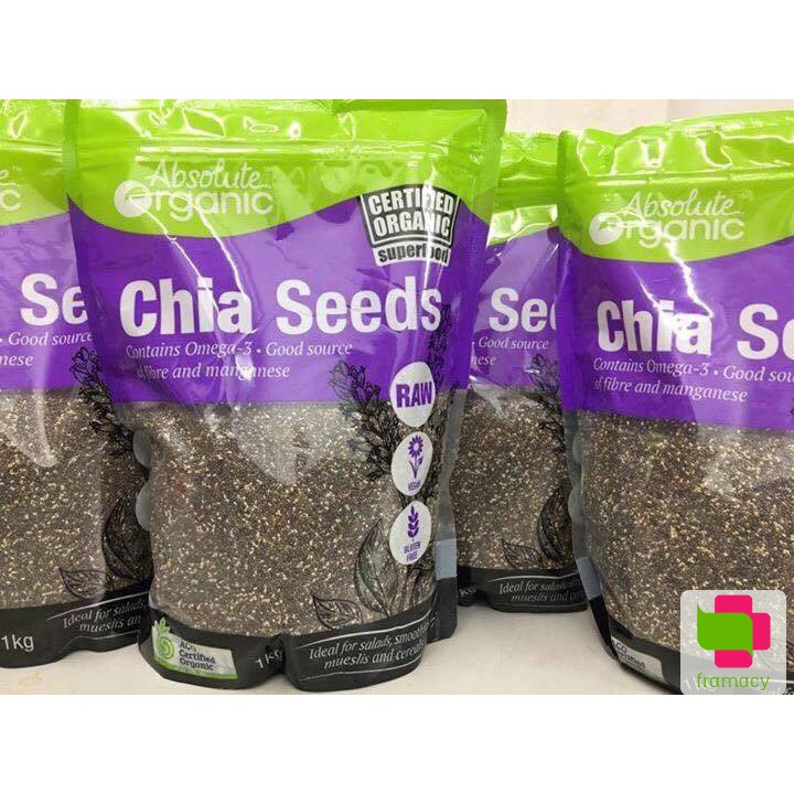 Hạt chia hữu cơ Absolute Organic Chia Seeds, Úc (1kg) hỗ trợ làm đẹp, da mịn màng, khỏe mạnh cho mọi lứa tuổi