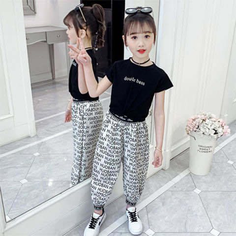 Korean Style Medium and Large Girls' Summer Clothing2020New Style Fashion Net Red Children's Suit Fashion Girl's Short Sleeve Two-Piece Set