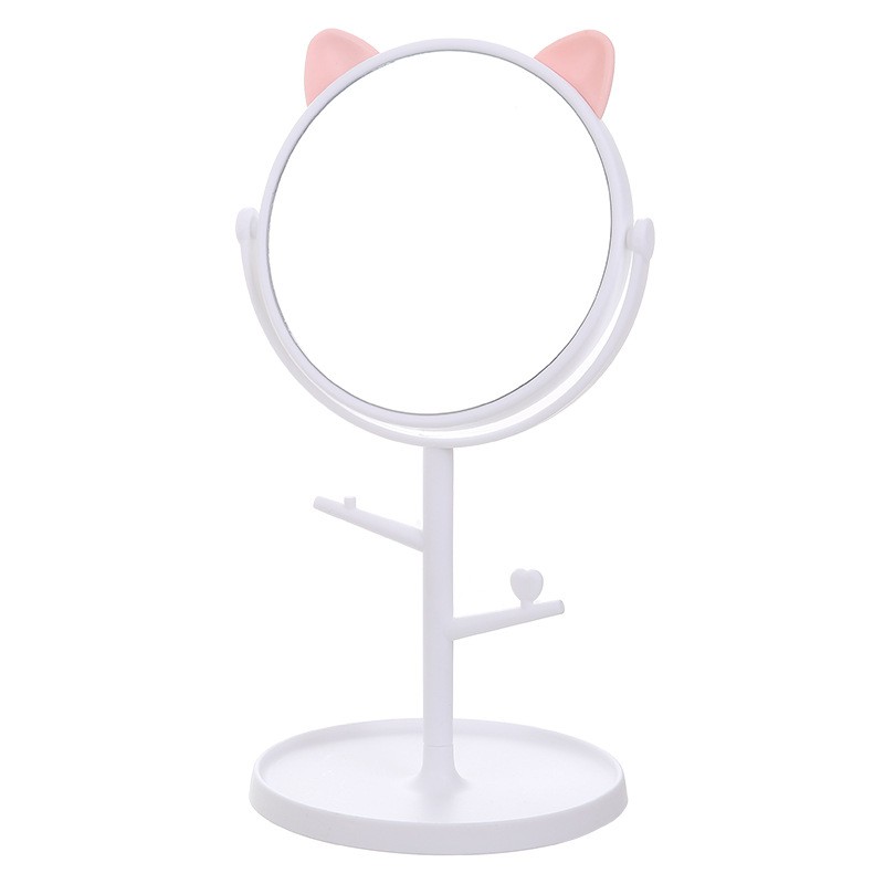 Gương Tai Mèo Để Bàn Trang Điểm Xoay 360 Độ có móc treo dễ thương, đáng yêu