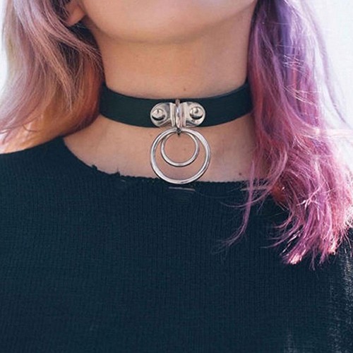 Vòng Cổ Choker Giả Da Gắn Vòng Khuyên Thời Trang Cho Nữ