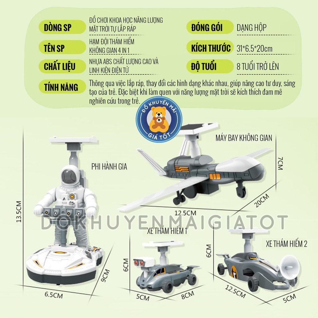 [LHai] Bộ đồ chơi khoa học lắp ráp phi thuyền khám phá không gian sử dụng pin năng lượng mặt trời 4 in 1- Đồ khuyến mãi 