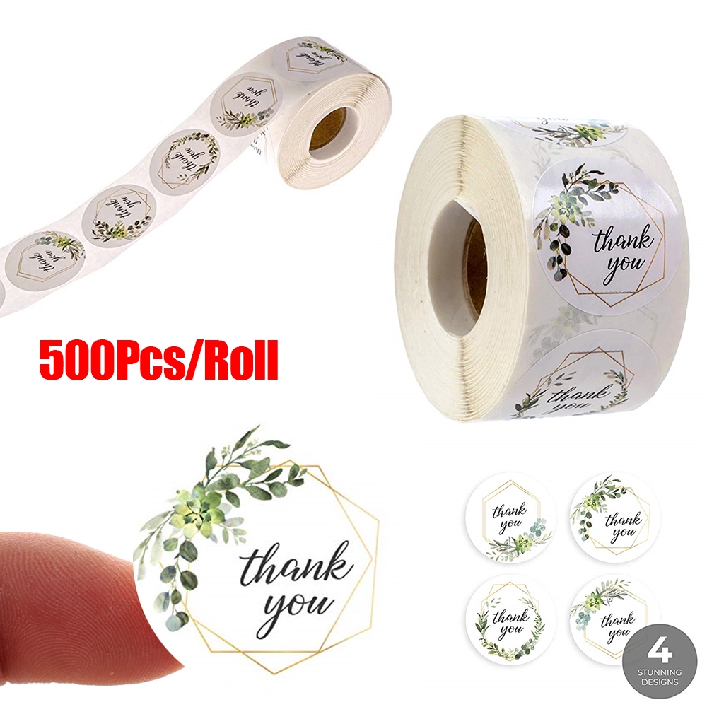 DORAW 500Pcs/Roll Cookie Bags Wedding Decor Party Supplies Thank You Flower Kraft Stickers