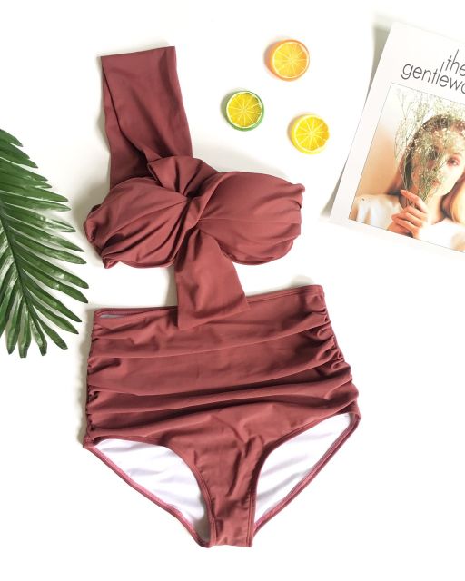 [Mã SKAMFSW175 giảm 10K đơn 50K] Bikini xoắn ngực choàng vai quần nhún( nhiều màu)