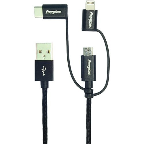 Cáp 3 trong 1 Micro USB - Lightning - USB Type-C Energizer Metallic 1.2m C13UBX3CF - Hàng chính hãng