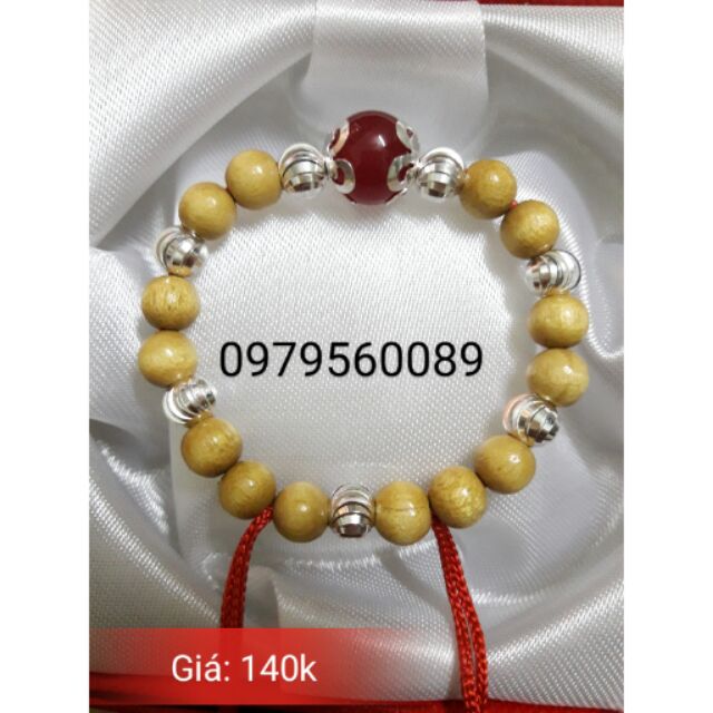 Vòng dâu tằm 7 hạt bạc + đá mệnh